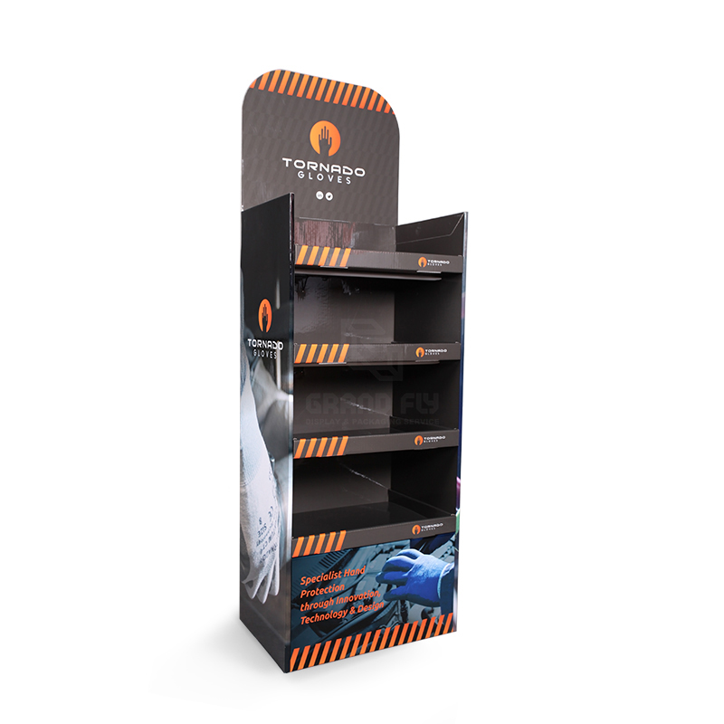 Cardboard Floor Display Stand with Four Tier for Gloves-1 Cardboard Floor Display Stand with Four Tier for Gloves-1