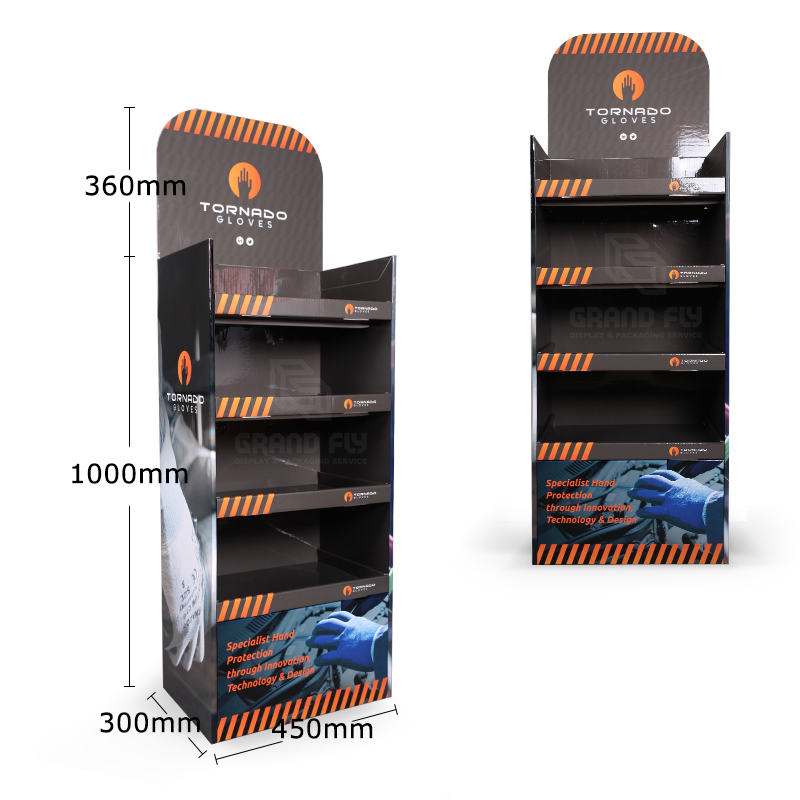 Cardboard Floor Display Stand with Four Tier for Gloves-4 Cardboard Floor Display Stand with Four Tier for Gloves-4