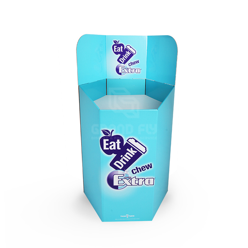 POS Hexagon Dump Bins Display with Header for Chewing Gum-1
