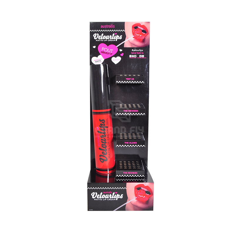 Creative Lipstick Shape Makeup POS FSDU Cardboard Display Rack with Shelf-2