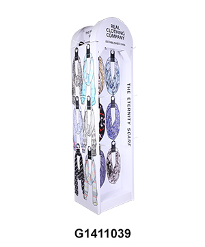 Four-side Scarf Cardboard Carton Floor Display Unit with Peg Hook